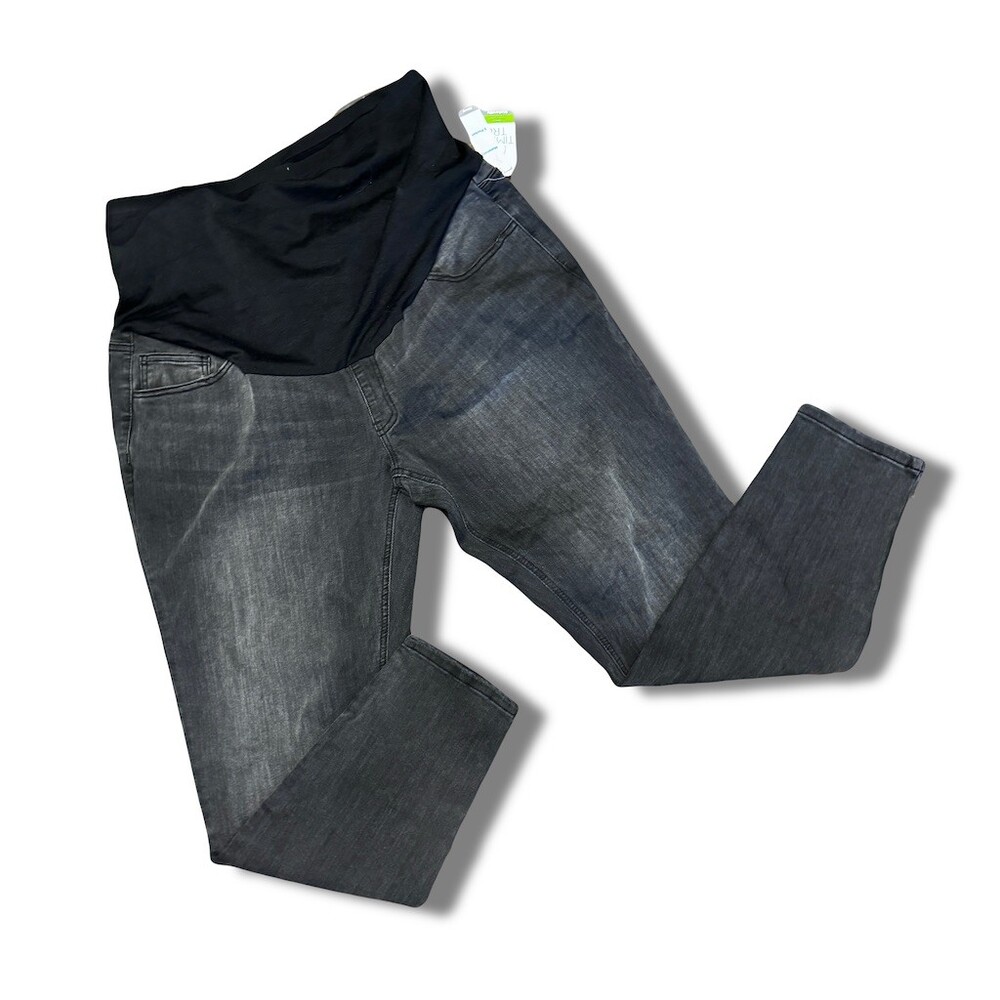 Time and Tru Maternity Skinny Jeans Womens XL Black Charcoal Wash Full